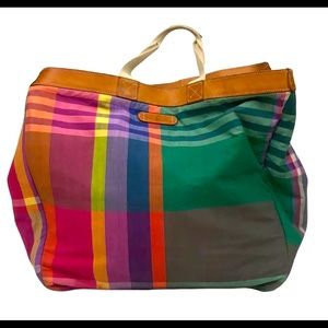 Vintage 90’s Polo Ralph Lauren tote. Madras plaid print in vibrant jewel tones.